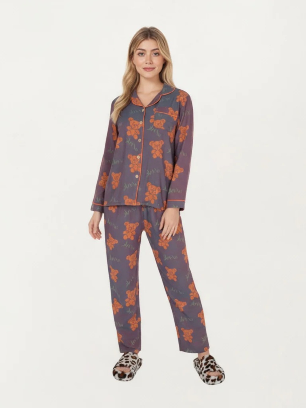 Anna-Kaci 100% Cotton 2-Piece Teddy Bear Lounge Set